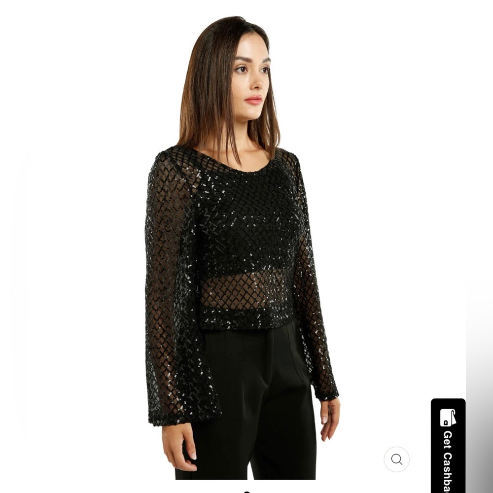 Sheer Sequin Long Sleeve Top